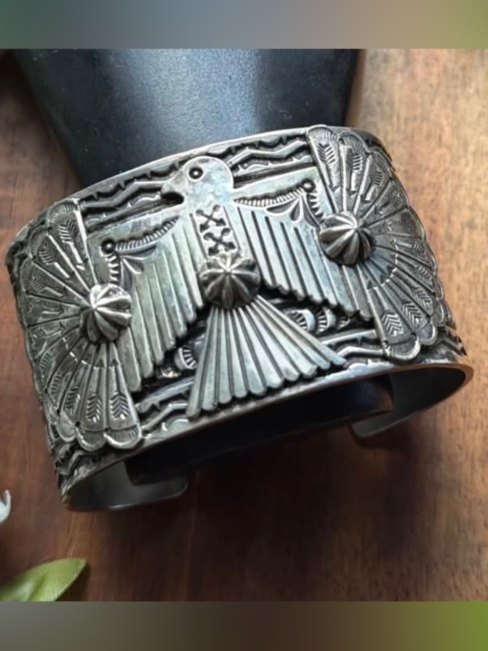 Sunshine Reeves Sterling Silver Thunderbird Cuff Bracelet Navajo